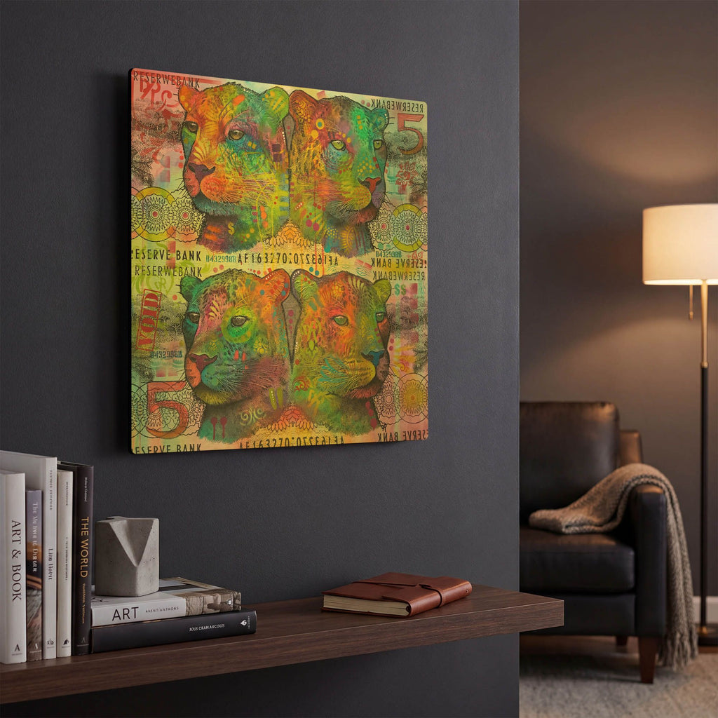 'Big Cat Reflect 5' By Dean Russo Gold Metal Wall Art