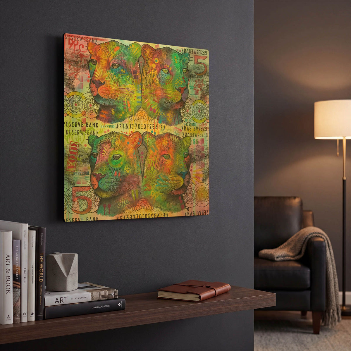 'Big Cat Reflect 5' By Dean Russo Gold Metal Wall Art