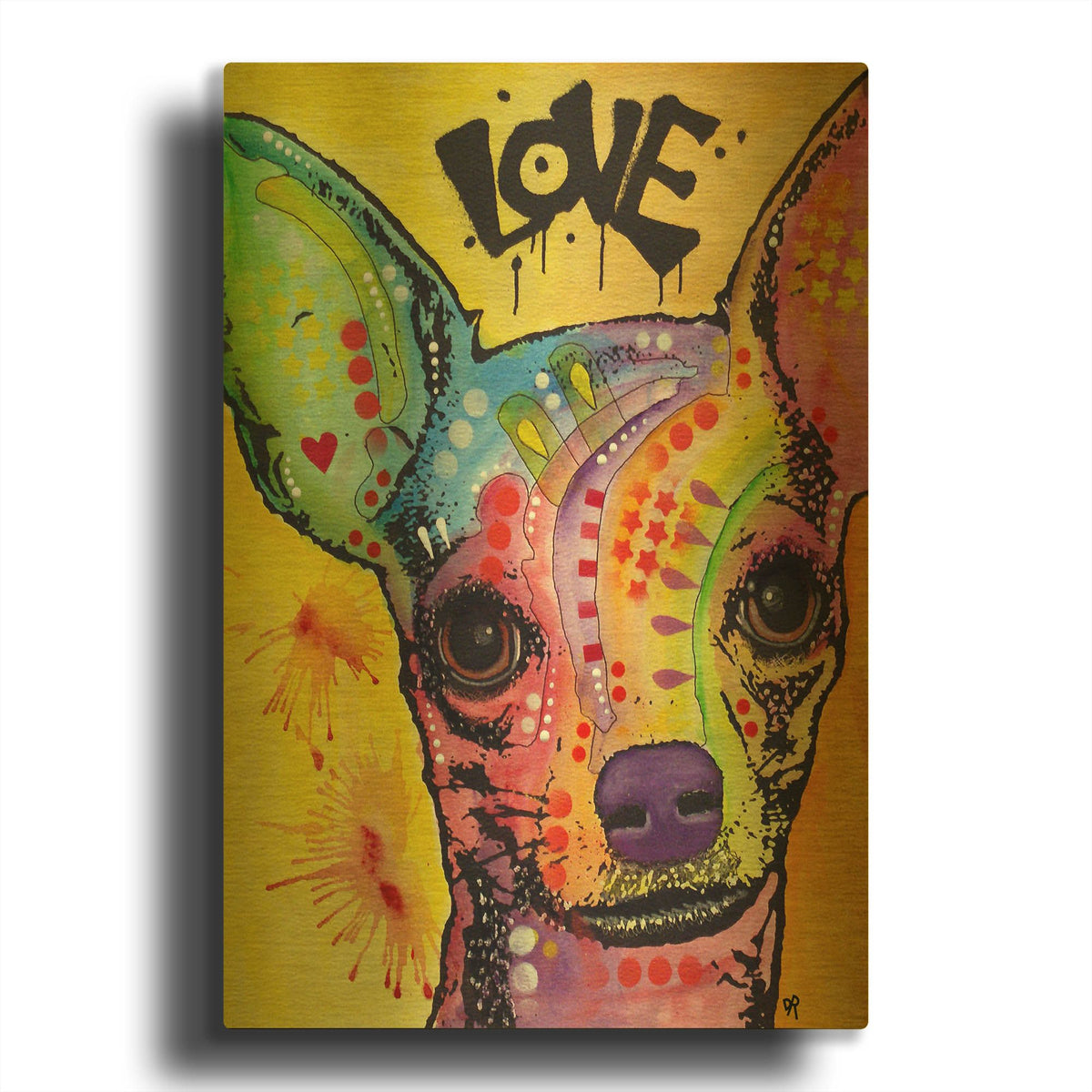 'Chihuahua Drip Love' By Dean Russo Gold Metal Wall Art