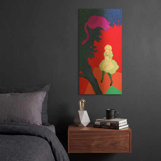 'Alice and Cheshire Cat' By Sai Tamiya Gold Metal Wall Art