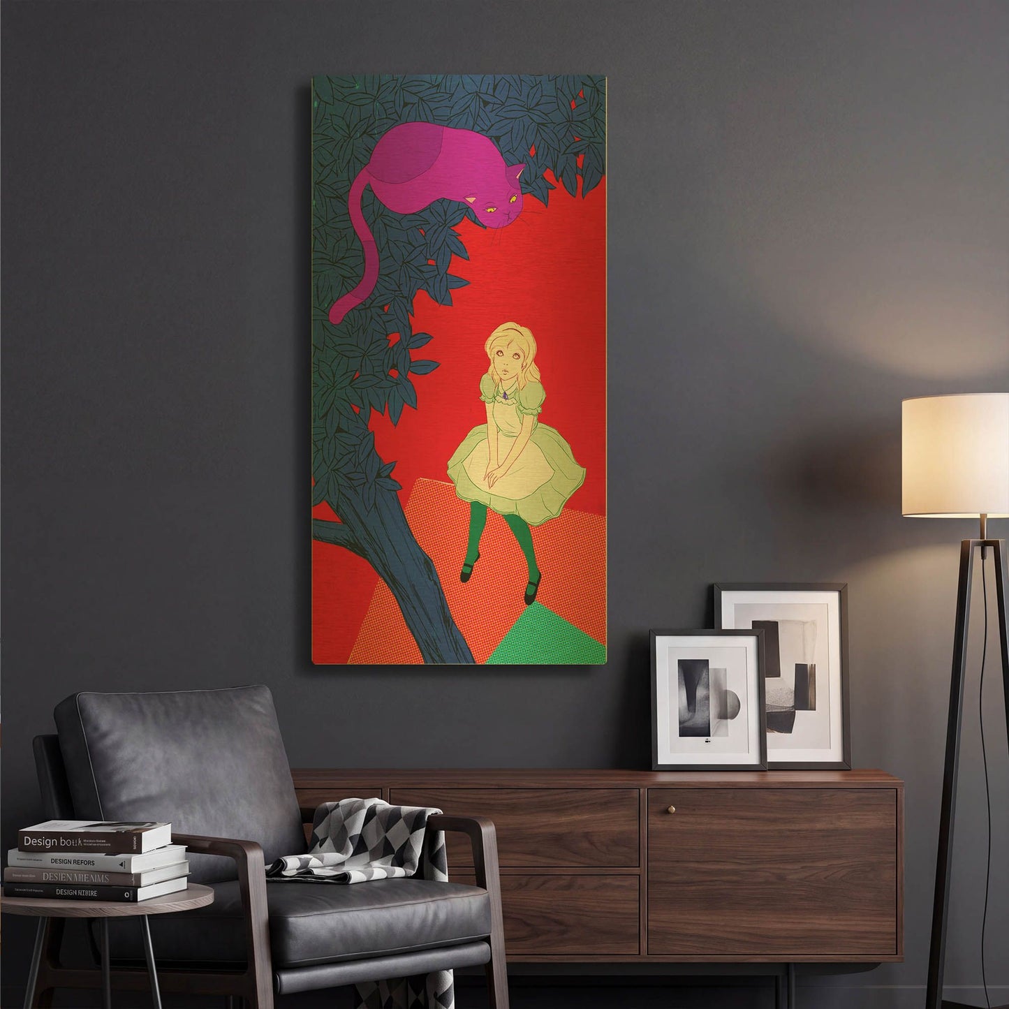 'Alice and Cheshire Cat' By Sai Tamiya Gold Metal Wall Art