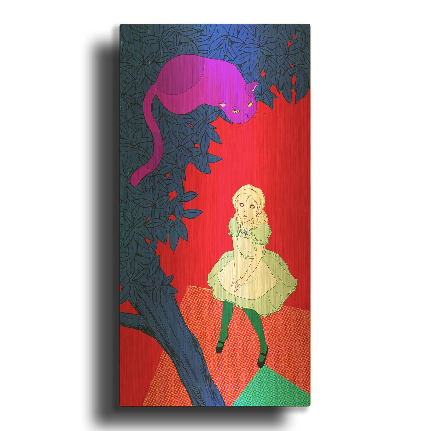 'Alice and Cheshire Cat' By Sai Tamiya Gold Metal Wall Art