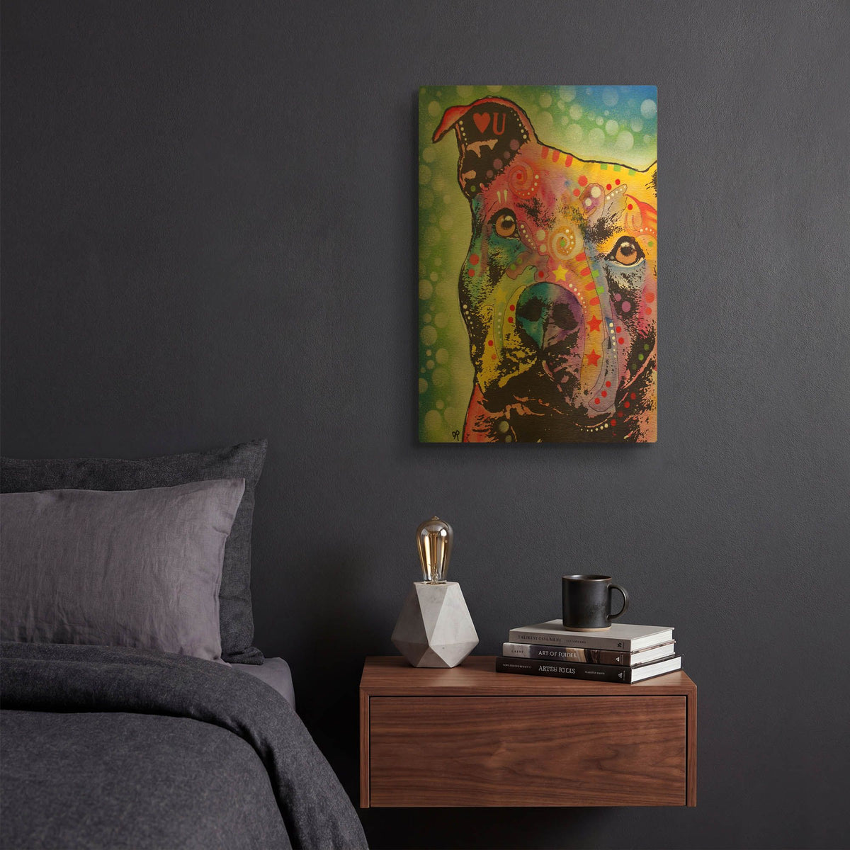 'Thoughtful Pit Bull White Bubble' By Dean Russo Gold Metal Wall Art