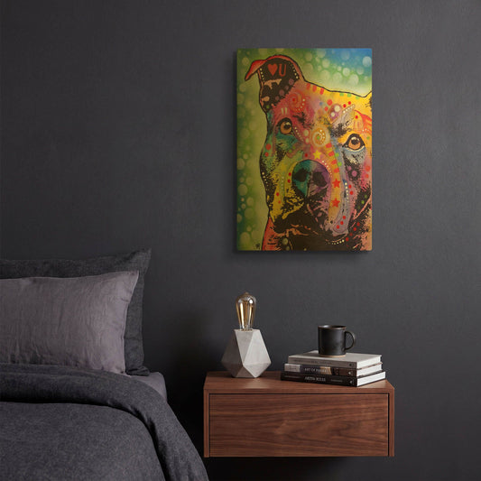 'Thoughtful Pit Bull White Bubble' By Dean Russo Gold Metal Wall Art