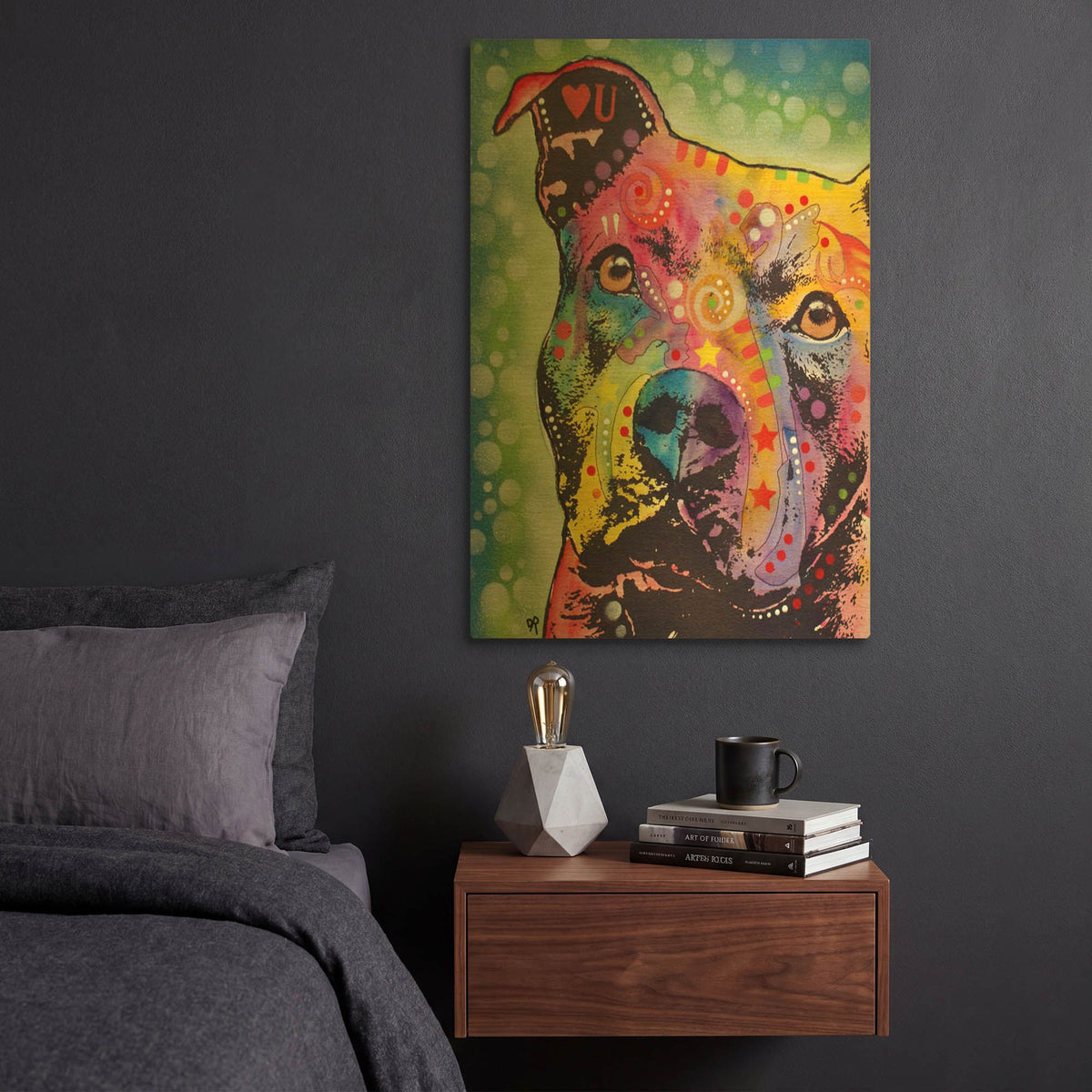 'Thoughtful Pit Bull White Bubble' By Dean Russo Gold Metal Wall Art