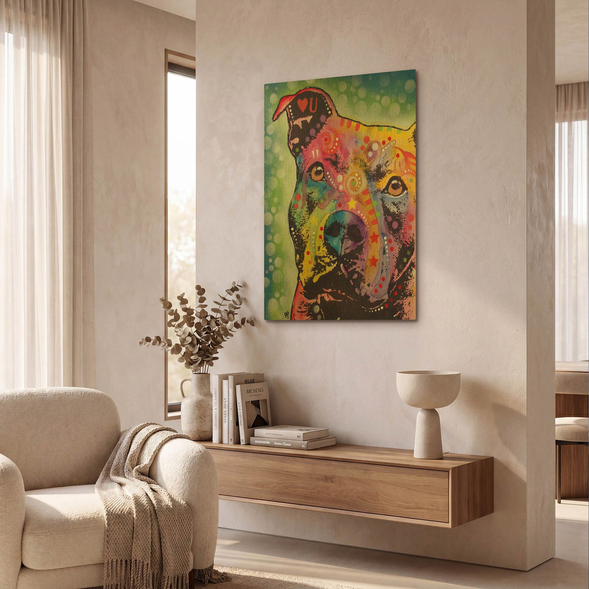 'Thoughtful Pit Bull White Bubble' By Dean Russo Gold Metal Wall Art