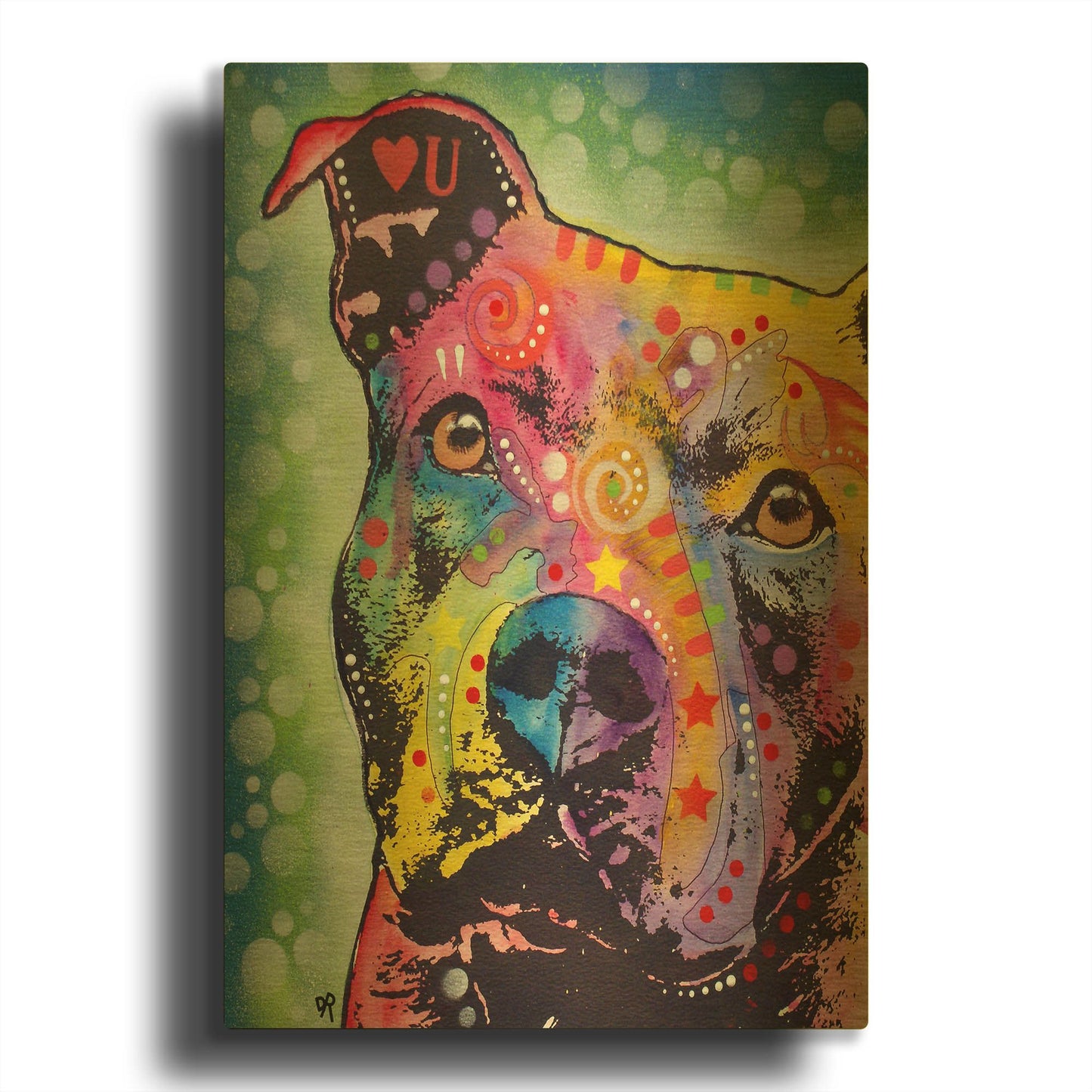 'Thoughtful Pit Bull White Bubble' By Dean Russo Gold Metal Wall Art