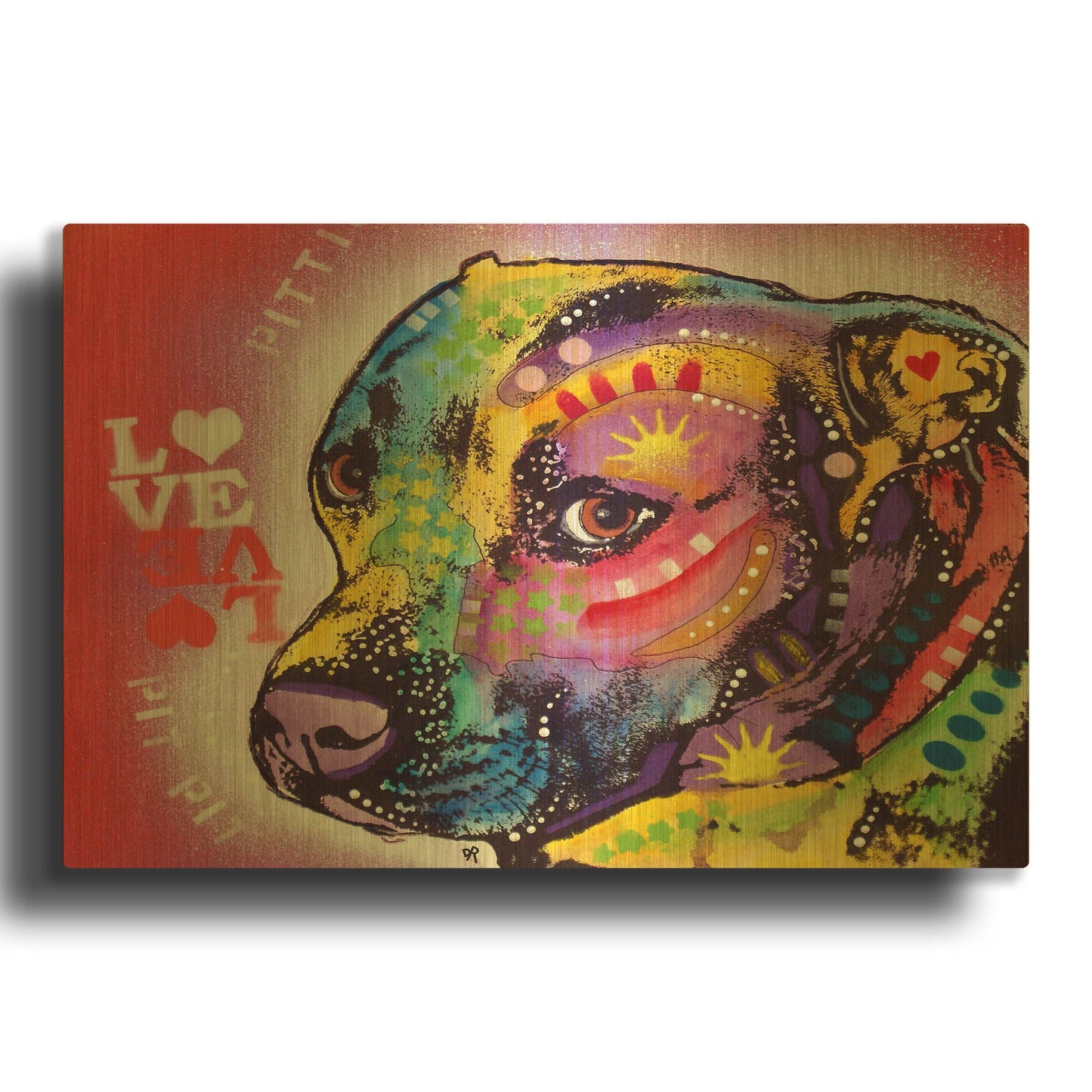 'Gratitude Pit Bull Pittie Love' By Dean Russo Gold Metal Wall Art