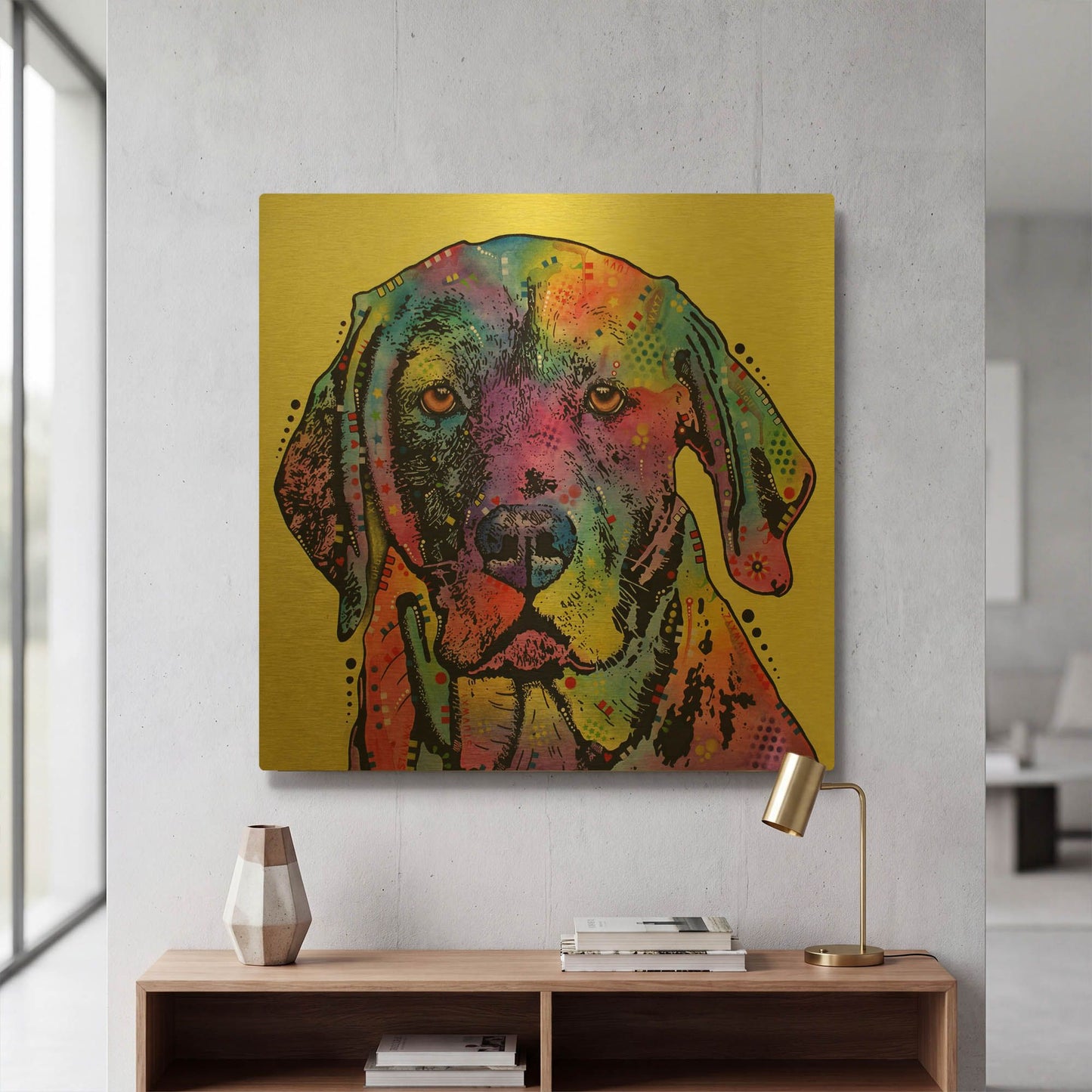 'Fixate Labrador' By Dean Russo Gold Metal Wall Art