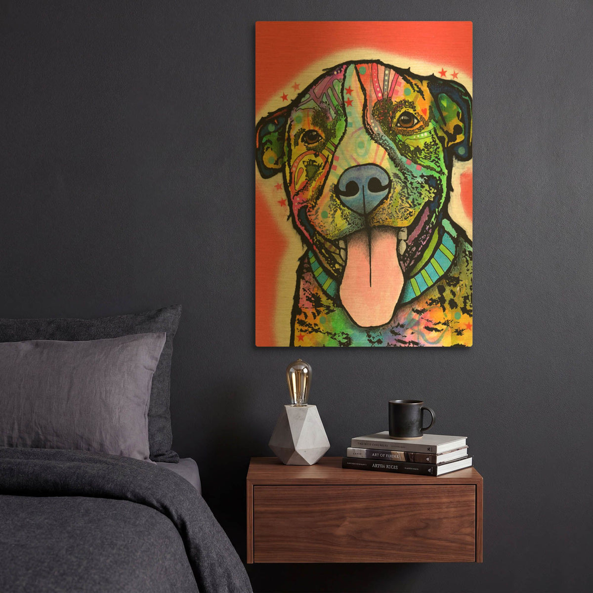 'Smiling Pit Bull Zoey' By Dean Russo Gold Metal Wall Art