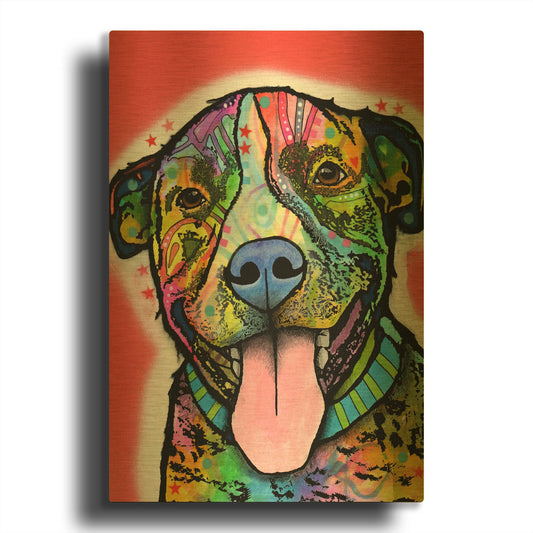 'Smiling Pit Bull Zoey' By Dean Russo Gold Metal Wall Art