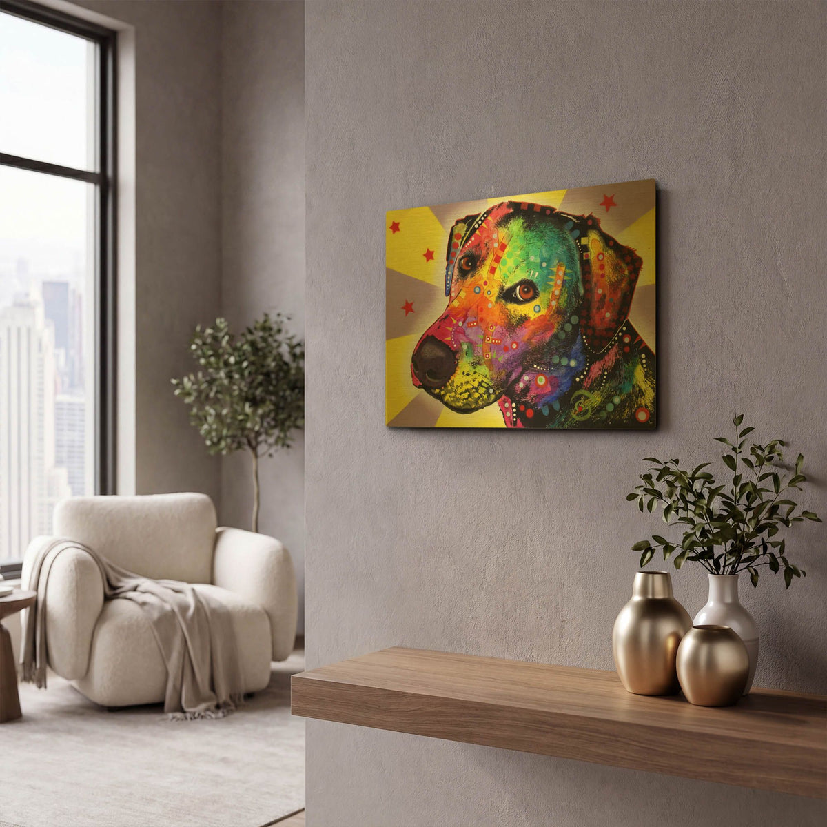 'Yellow Sorta Lab' By Dean Russo Gold Metal Wall Art