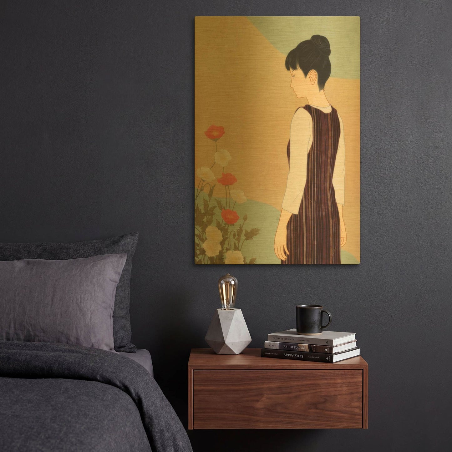 'Poppies and a Woman' By Sai Tamiya Gold Metal Wall Art