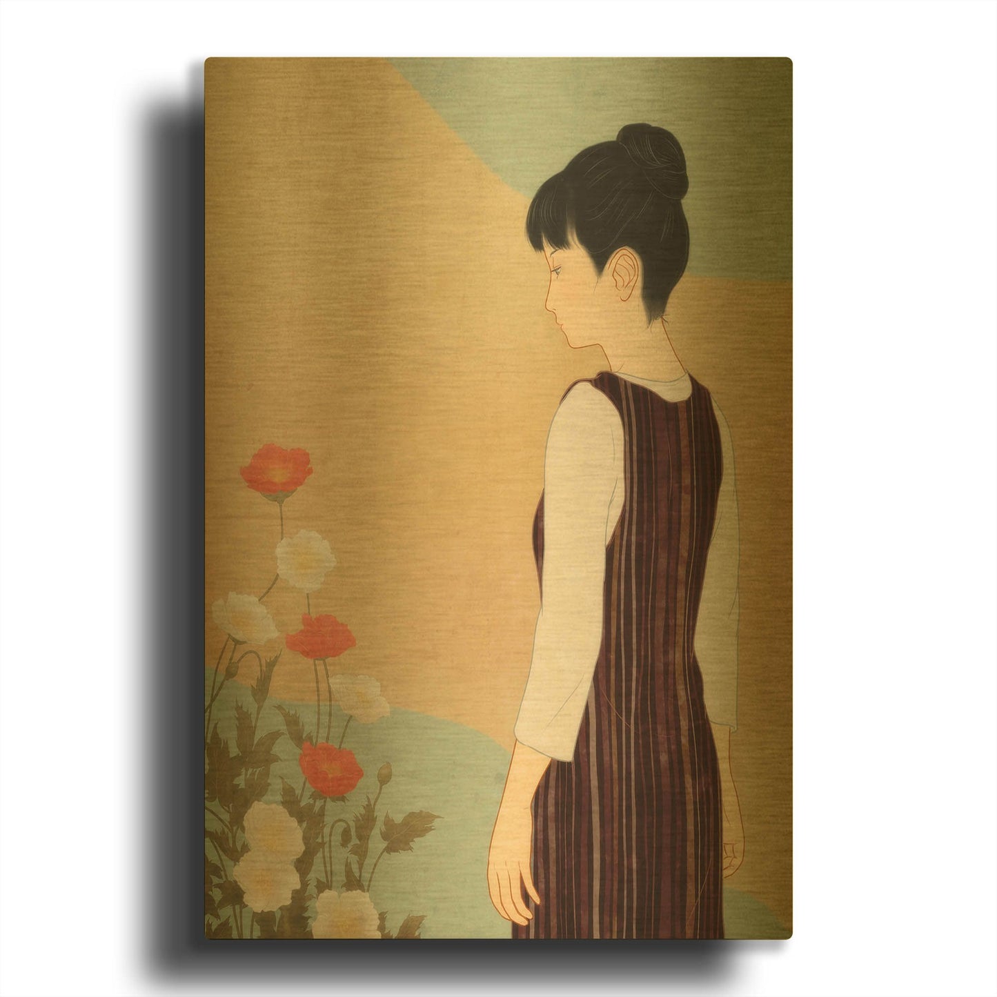 'Poppies and a Woman' By Sai Tamiya Gold Metal Wall Art