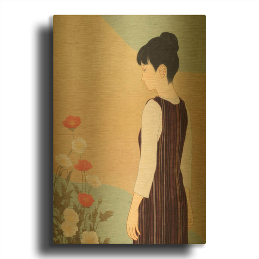 'Poppies and a Woman' By Sai Tamiya Gold Metal Wall Art