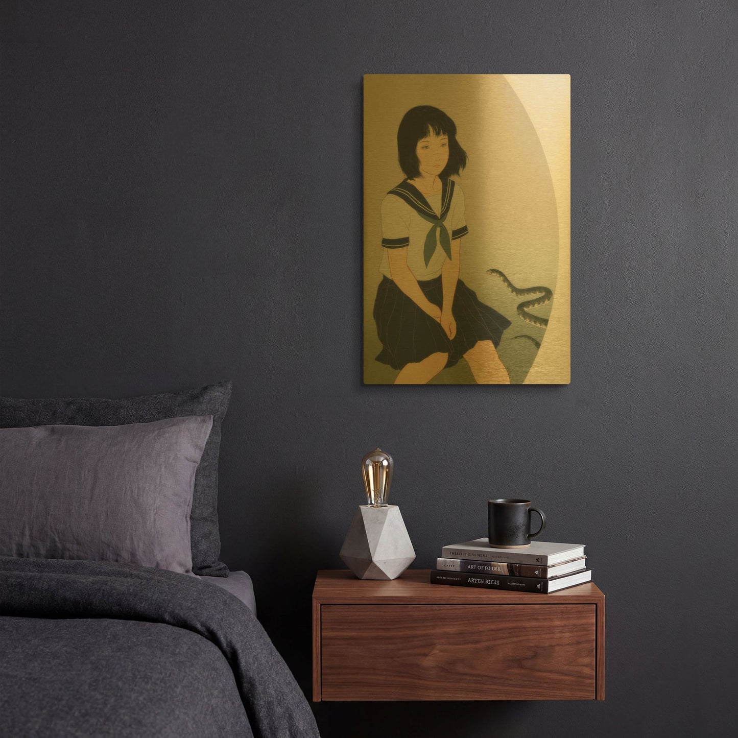 'Snake And Woman' By Sai Tamiya Gold Metal Wall Art