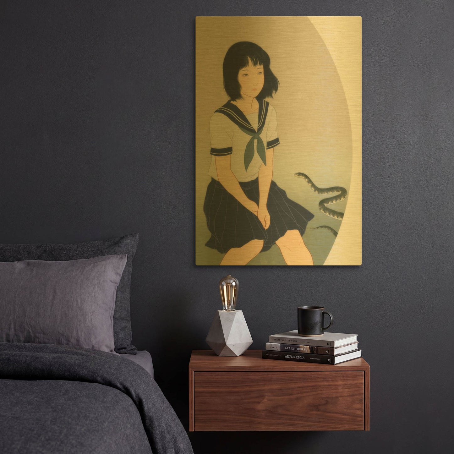 'Snake And Woman' By Sai Tamiya Gold Metal Wall Art