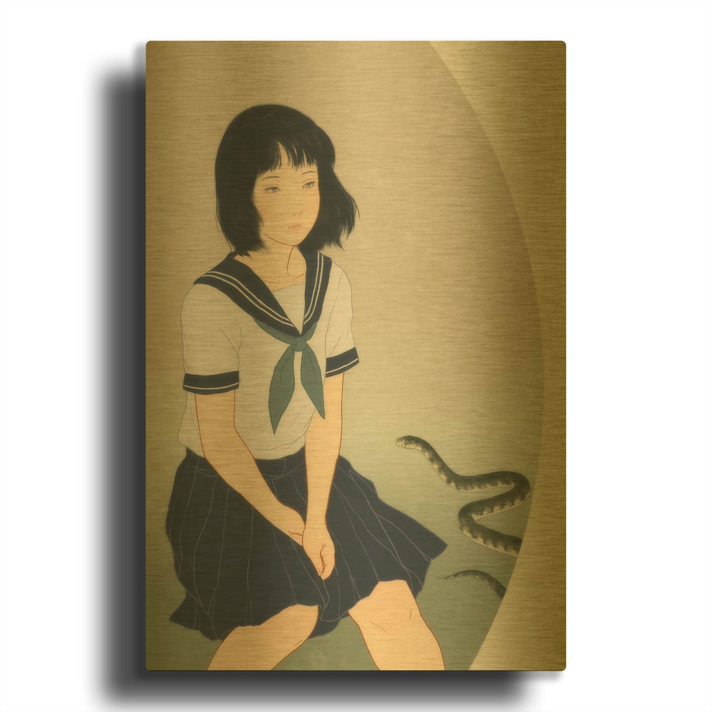 'Snake And Woman' By Sai Tamiya Gold Metal Wall Art