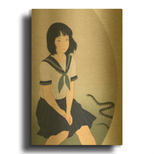 'Snake And Woman' By Sai Tamiya Gold Metal Wall Art
