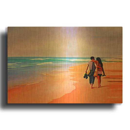 'Beach Walk' By Ata Alishahi Gold Metal Wall Art