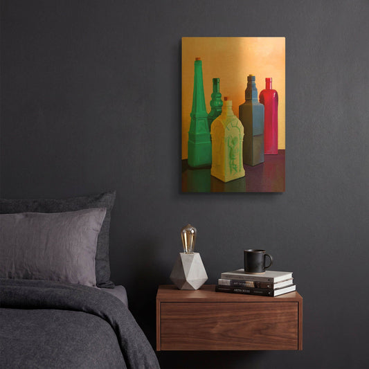 'Color Bottles' By Ata Alishahi Gold Metal Wall Art