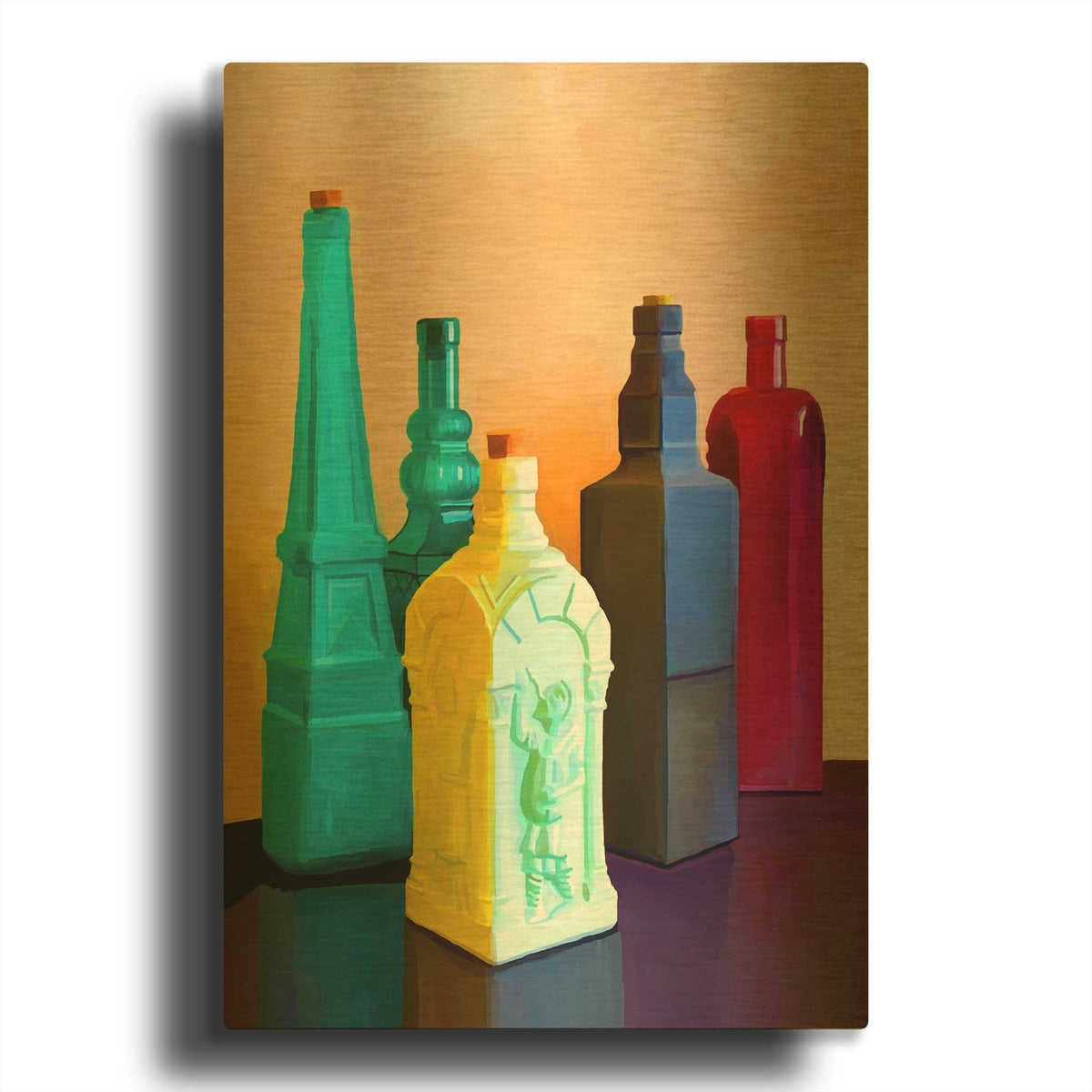 'Color Bottles' By Ata Alishahi Gold Metal Wall Art