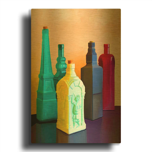 'Color Bottles' By Ata Alishahi Gold Metal Wall Art
