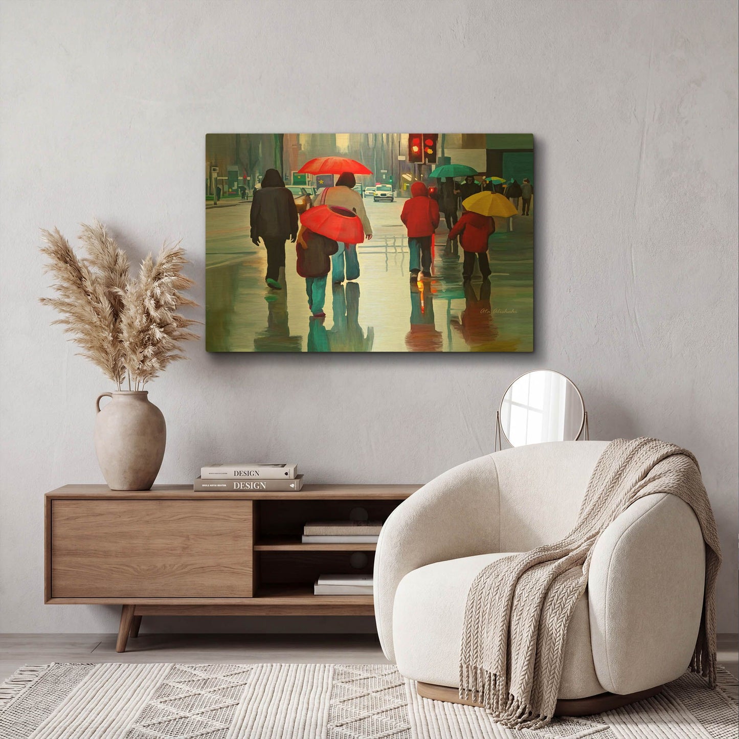 'Rainy Street' By Ata Alishahi Gold Metal Wall Art