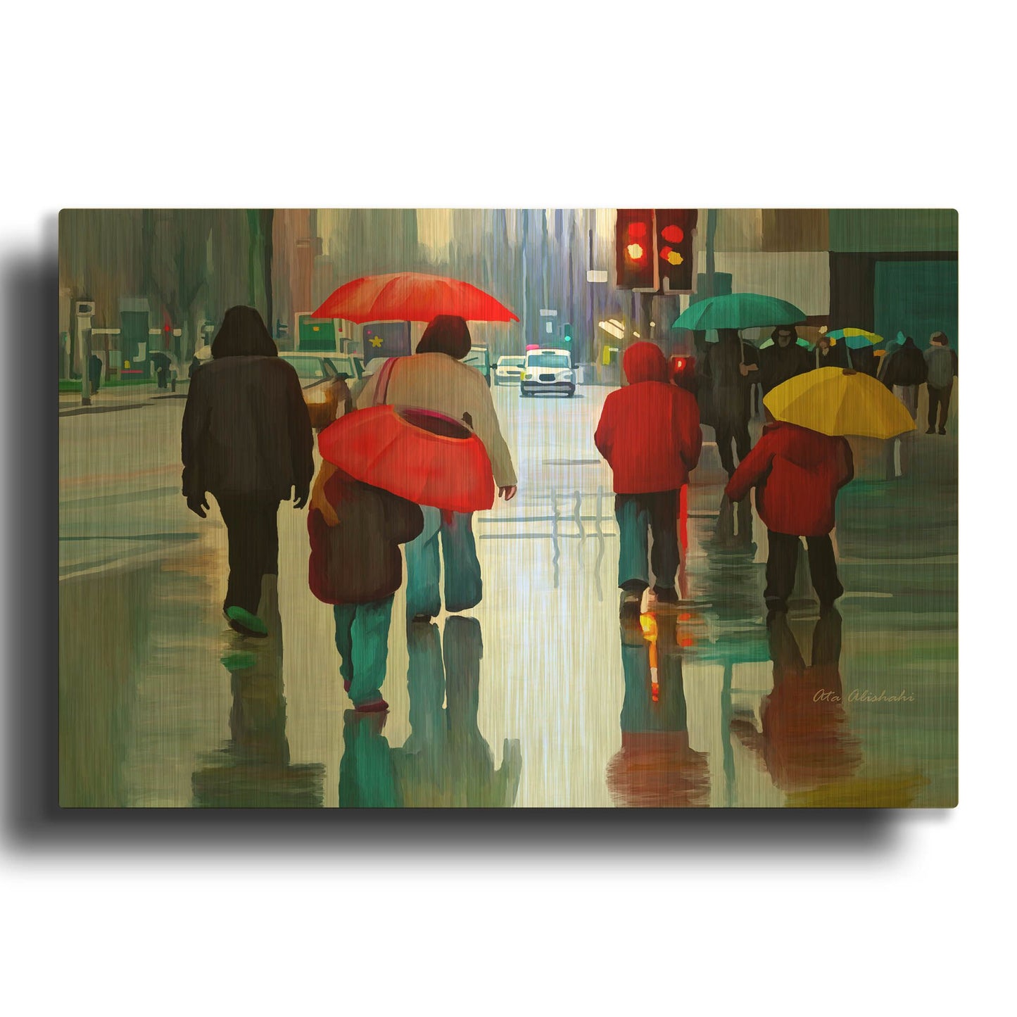'Rainy Street' By Ata Alishahi Gold Metal Wall Art