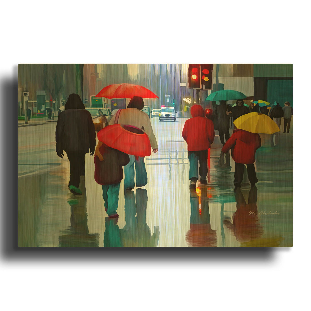 'Rainy Street' By Ata Alishahi Gold Metal Wall Art