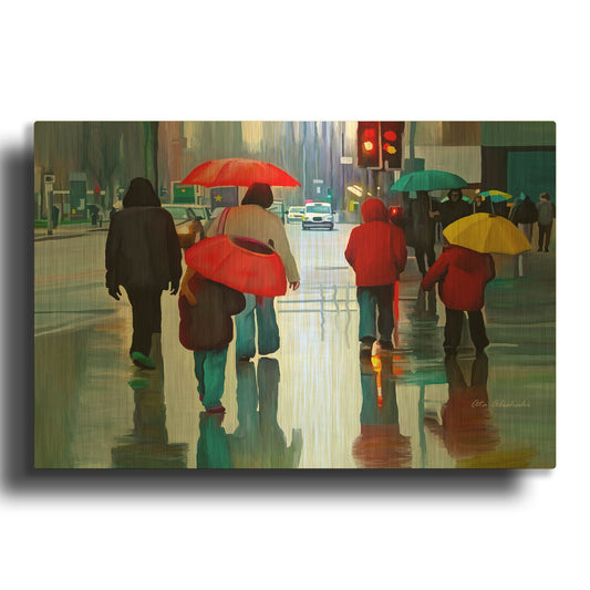 'Rainy Street' By Ata Alishahi Gold Metal Wall Art