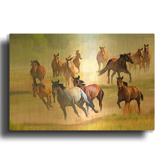'Wild Horses Running' By Ata Alishahi Gold Metal Wall Art