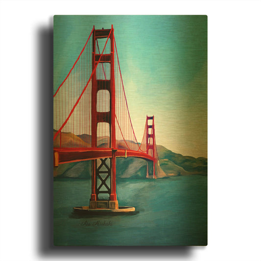 'Golden Gate Bridge' By Ata Alishahi Gold Metal Wall Art
