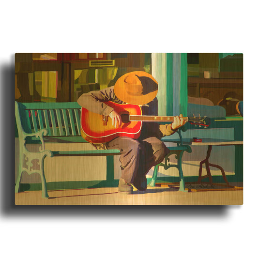 'Play His Guitar' By Ata Alishahi Gold Metal Wall Art