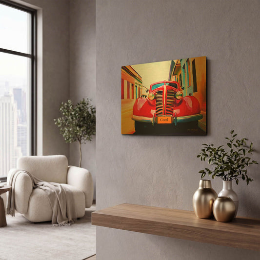 'Red Car' By Ata Alishahi Gold Metal Wall Art