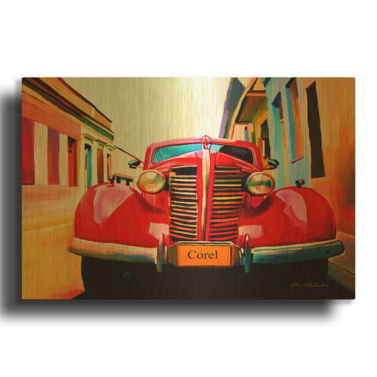 'Red Car' By Ata Alishahi Gold Metal Wall Art