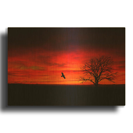 'Lone Tree And A Bird' By Ata Alishahi Gold Metal Wall Art