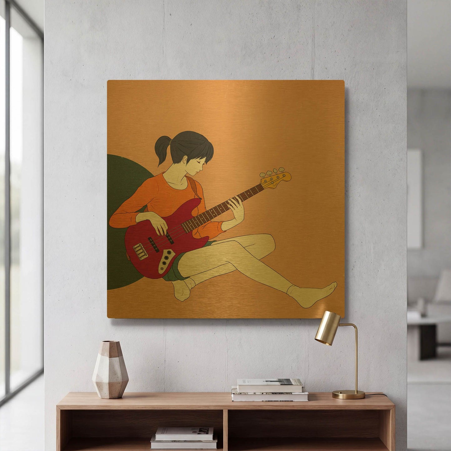 'Playing The Bass' By Sai Tamiya Gold Metal Wall Art