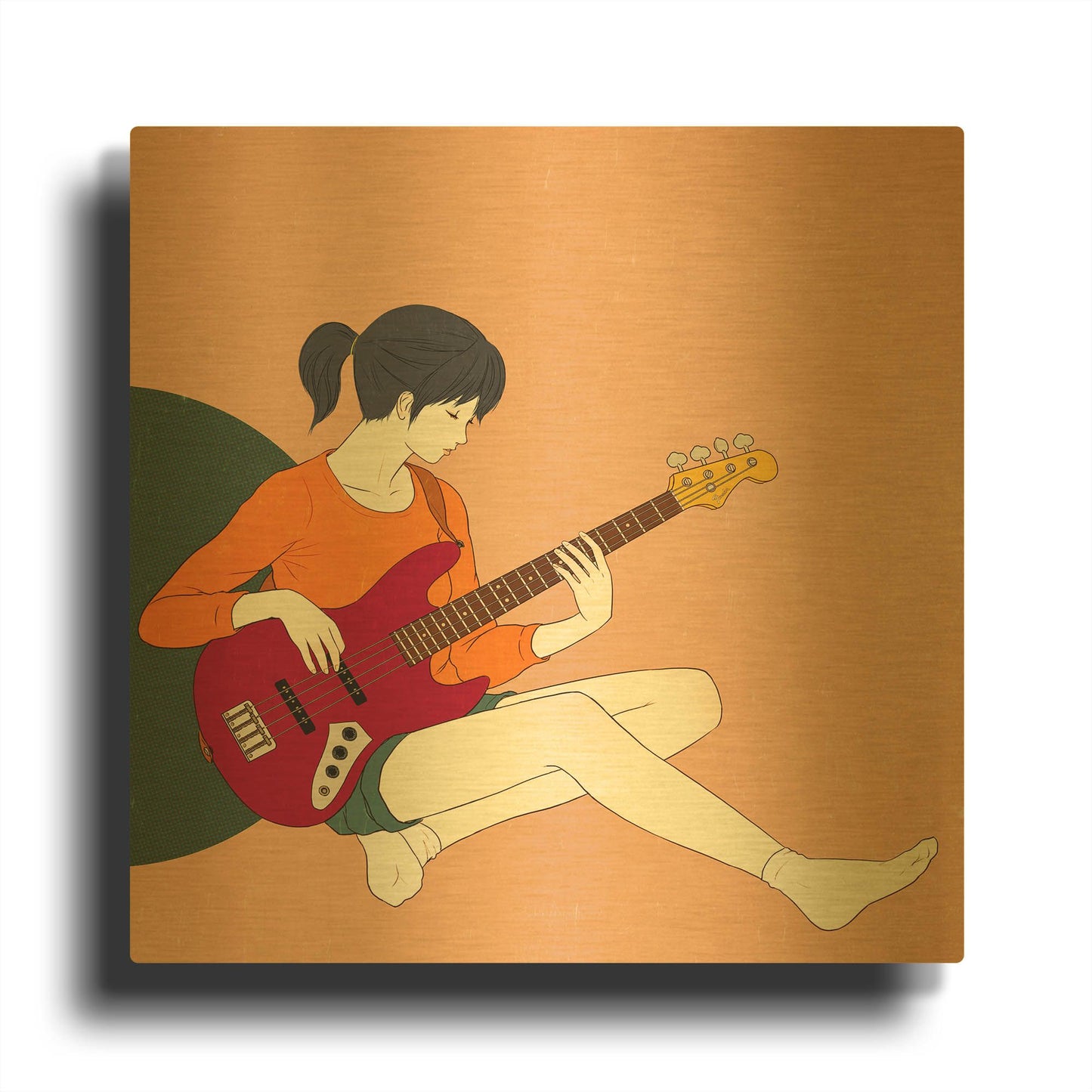 'Playing The Bass' By Sai Tamiya Gold Metal Wall Art