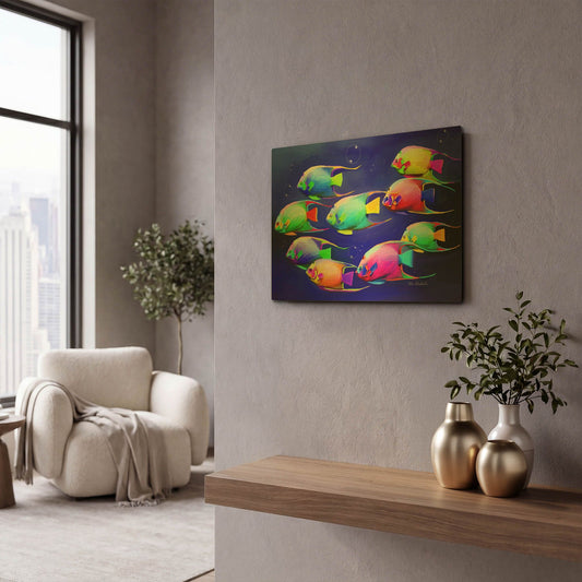 'Colorful Fishes 2' By Ata Alishahi Gold Metal Wall Art