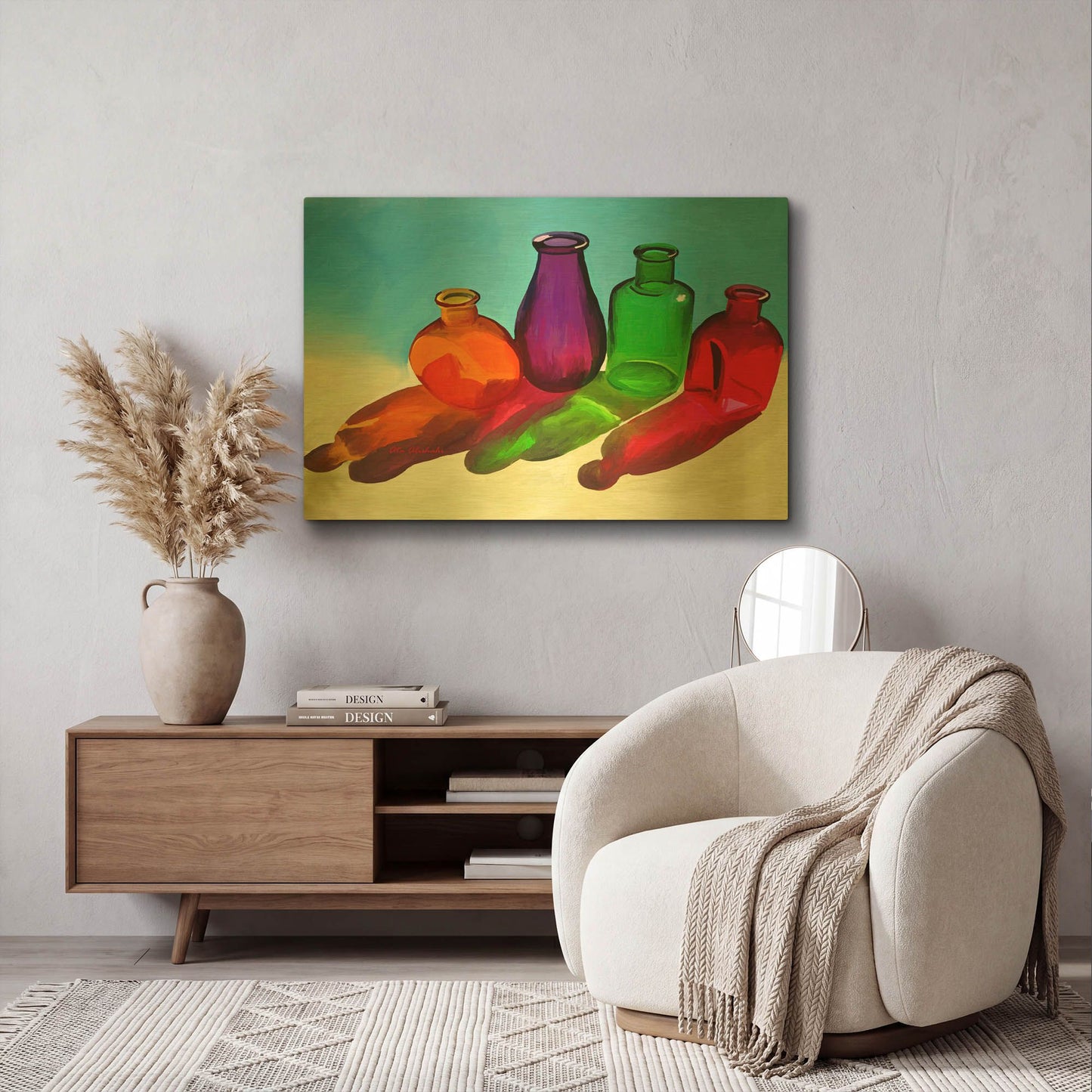 'Colorful Bottles' By Ata Alishahi Gold Metal Wall Art