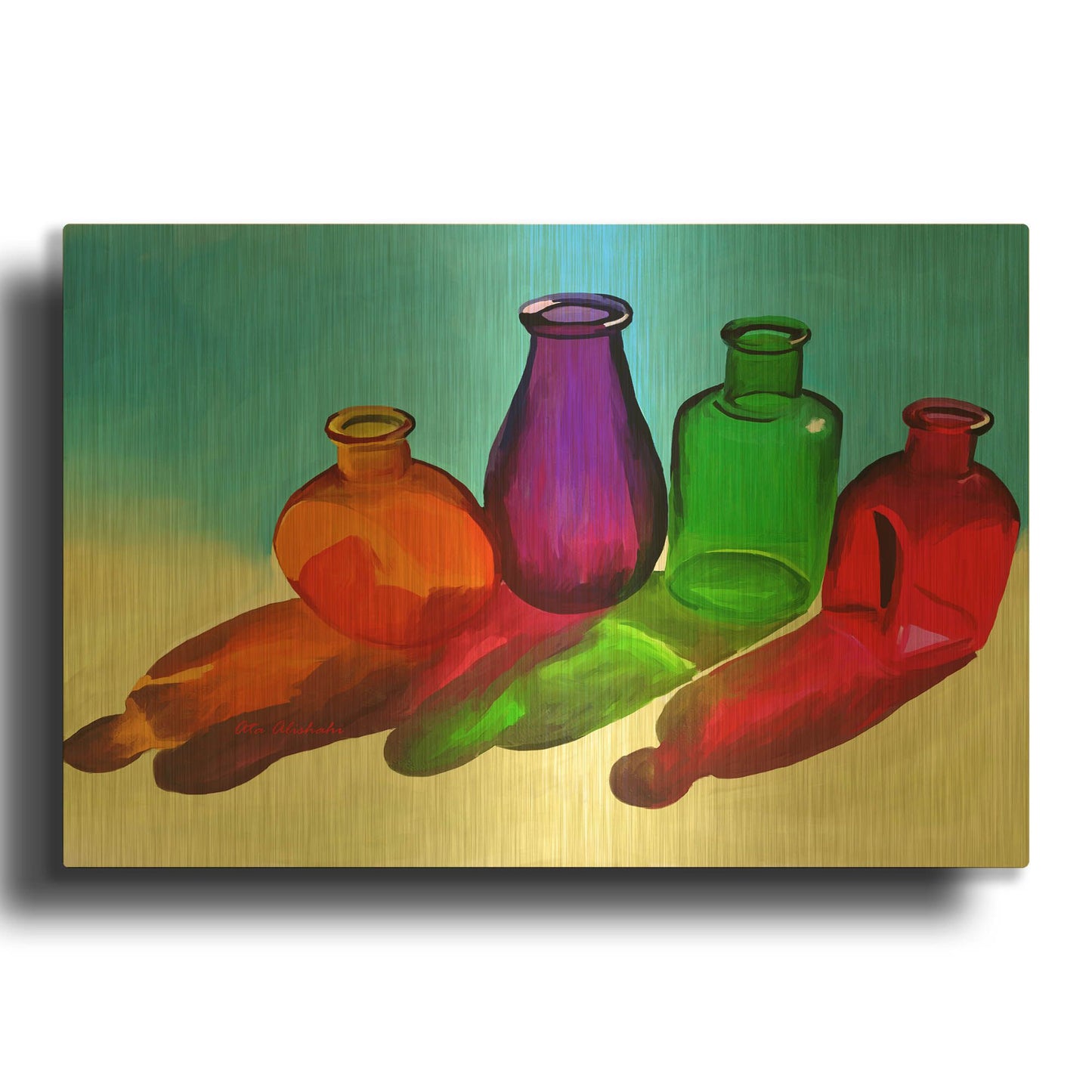 'Colorful Bottles' By Ata Alishahi Gold Metal Wall Art