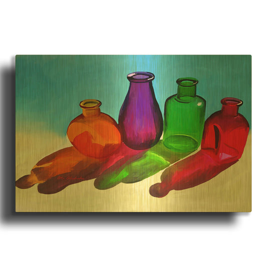 'Colorful Bottles' By Ata Alishahi Gold Metal Wall Art