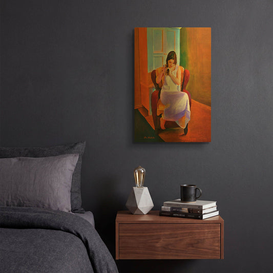 'Lady Sitting On A Chair' By Ata Alishahi Gold Metal Wall Art