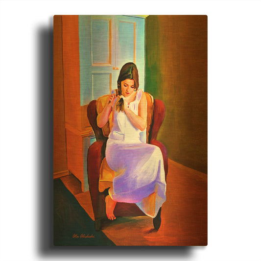 'Lady Sitting On A Chair' By Ata Alishahi Gold Metal Wall Art