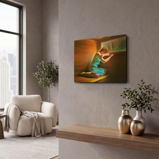 'Sad Girl' By Ata Alishahi Gold Metal Wall Art