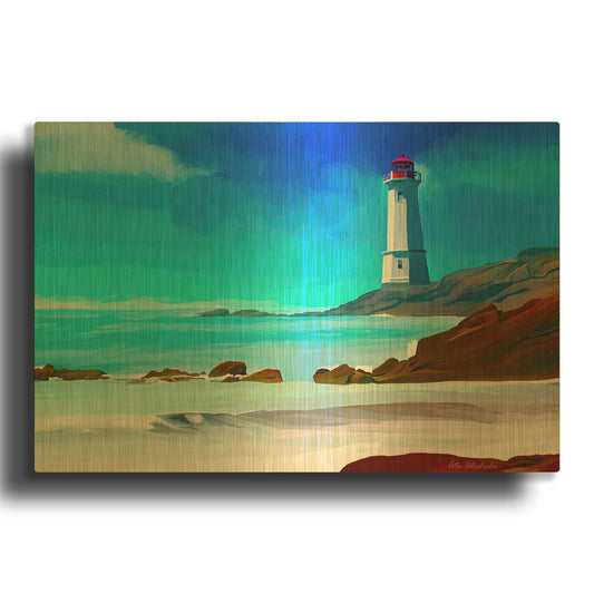 'White Lighthouse' By Ata Alishahi Gold Metal Wall Art