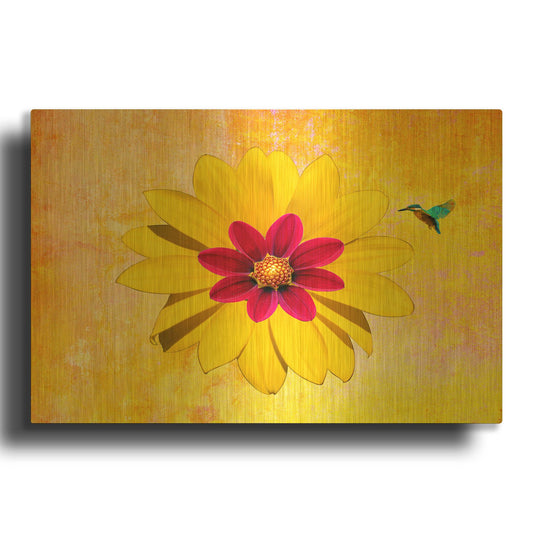 'Flower and Bird' By Ata Alishahi Gold Metal Wall Art