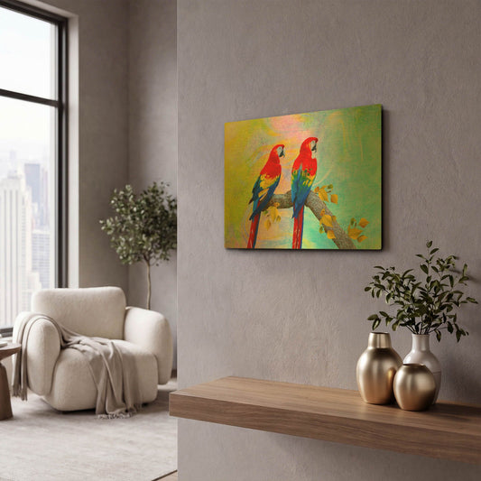 'Parrots 87A' By Ata Alishahi Gold Metal Wall Art