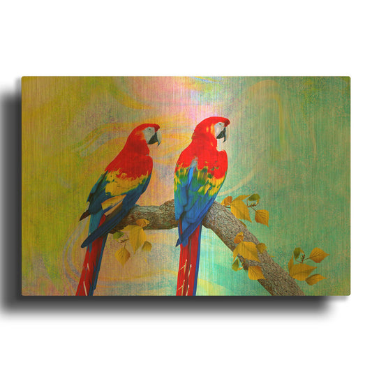 'Parrots 87A' By Ata Alishahi Gold Metal Wall Art